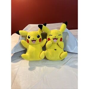 Pikachu 2 Plush Lot Smiling Closed Eyes Happy Pokemon Yellow WCT Jazwares